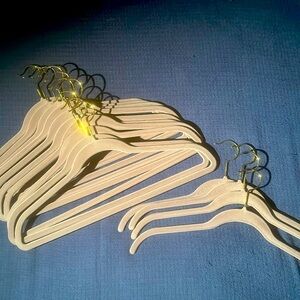Authentic grey flocked Joy Mangano hangers. 10 full and 4 half hangers.